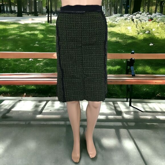 Genny Italy Wool Plaid Skirt Sz S L Green Raw Edge Office Siren Corpcore Career - Picture 1 of 15